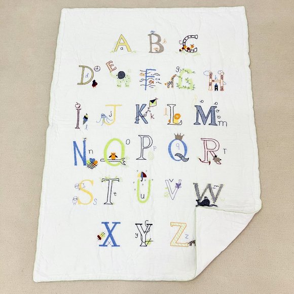 Handmade Alphabet Animal Embroidery Baby/Toddler Crib Cotton Quilt Hand Quilted - Picture 2 of 3